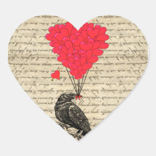 Sticker Cœur Ballons en forme de corbeau vintage et de coeur