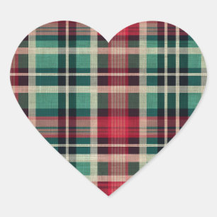 Sticker Cœur Bandes rouge vert plaid