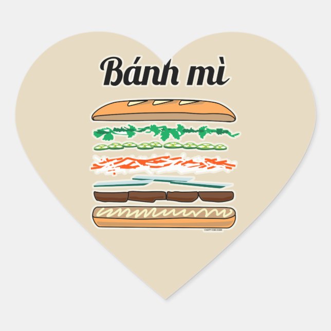 Sticker Cœur Banh Mi sandwich vietnamien baguette de pain franç (Devant)