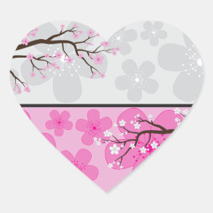 Sticker Cœur Bannières de fleurs de cerisier