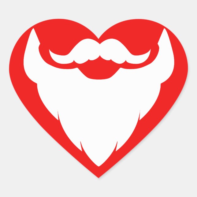 Sticker Cœur Barbe de Noël et moustache Père Noël rouge autocol (Devant)