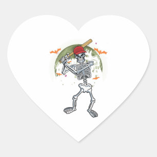 Sticker Cœur Baseball Skeleton Halloween Sport sous la lune