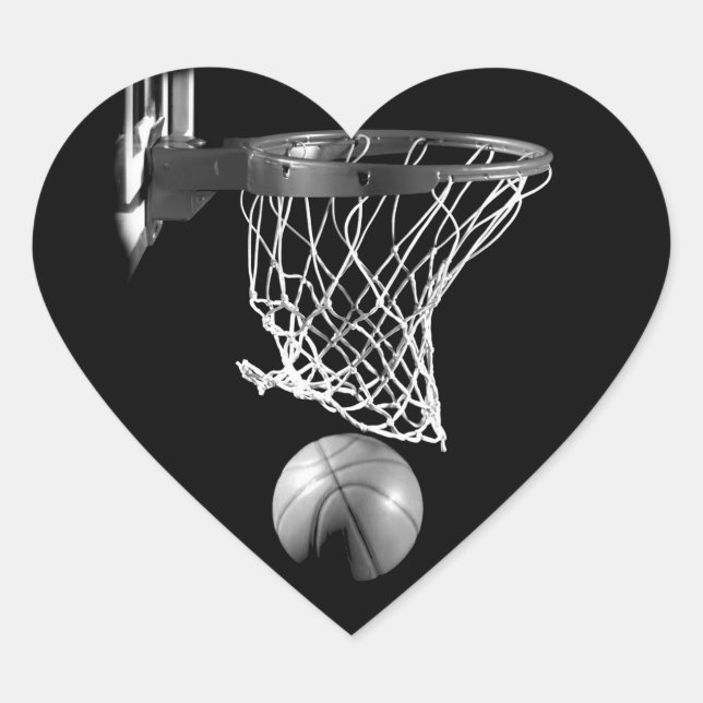 Sticker Cœur Basket-ball noir et blanc (Devant)