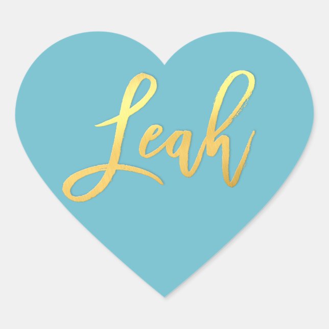 Sticker Cœur BAT MITZVAH turquoise or nom de script LEAH (Devant)