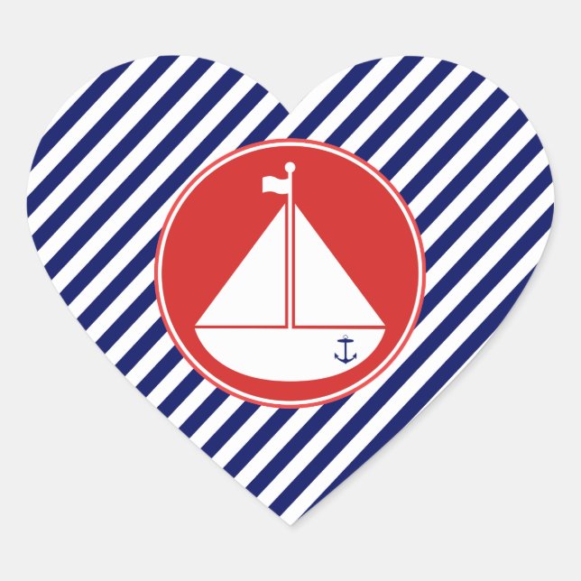 Sticker Cœur Bateau à voile bleu et rouge (Devant)