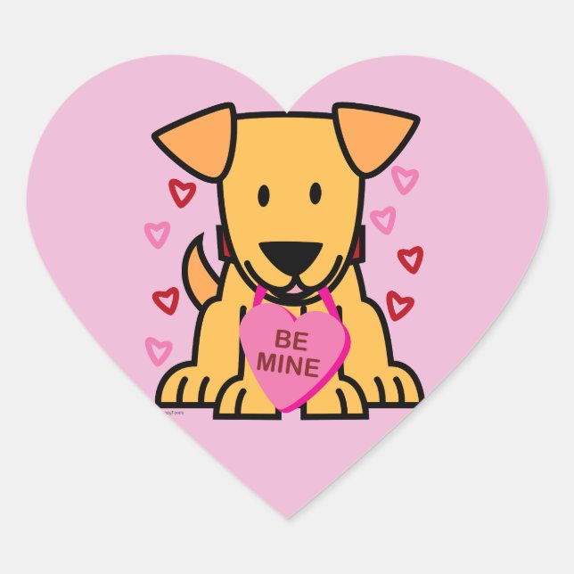 Sticker Cœur Be Mine Heart Valentine chiot chien Labrador rose (Devant)