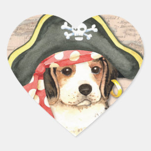 Sticker Cœur Beagle Casquette pirate