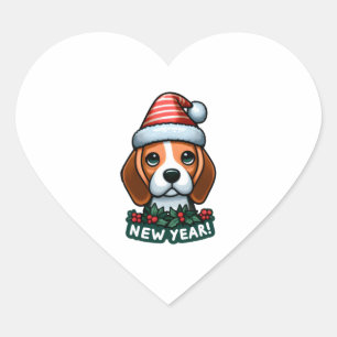 Sticker Cœur Beagle Cheer Festive Nouvel An Souhaite Classique