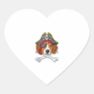 Sticker Cœur Beagle Costume de pirate Jolly roger Drapeau Croix