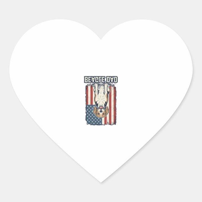 Sticker Cœur Beagle Dad Patriotic Vintage Engraving Dog Design_ (Devant)