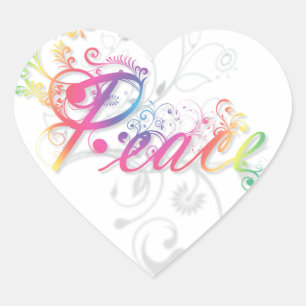 Sticker Cœur Beau cool Paix mot tourbillons colorés