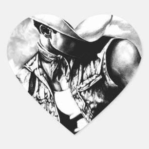 Sticker Cœur Beau Dessin D'Art Original D'Un Cowboy