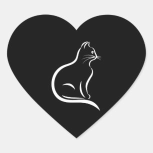 Sticker Cœur Beau dessin de chat pour amoureux des animaux.