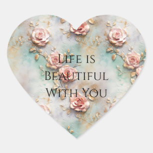 Sticker Cœur Beau Romantique Rose rose rose Roses romantiques