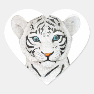 Sticker Cœur Beau Tigre Blanc Avec Yeux Bleus