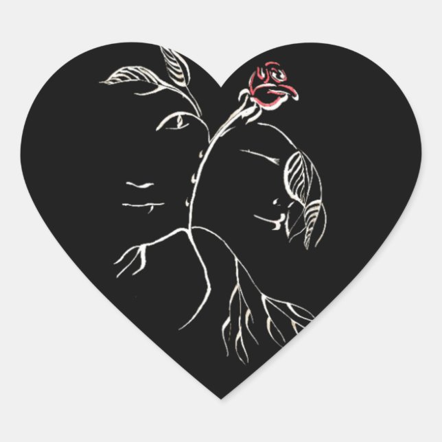 Sticker Cœur Beauté et Rose de la bête (Devant)
