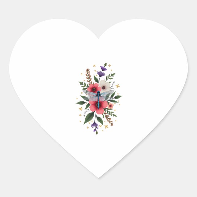 Sticker Cœur Beautiful Dragonfly Watercolor Art Insect Lover Ea (Devant)