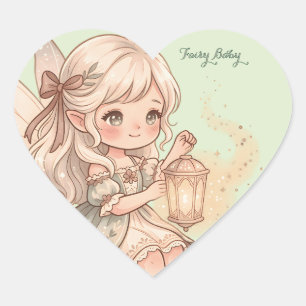 Sticker Cœur Bébé Fée Esthétique Sage Dorée Fille