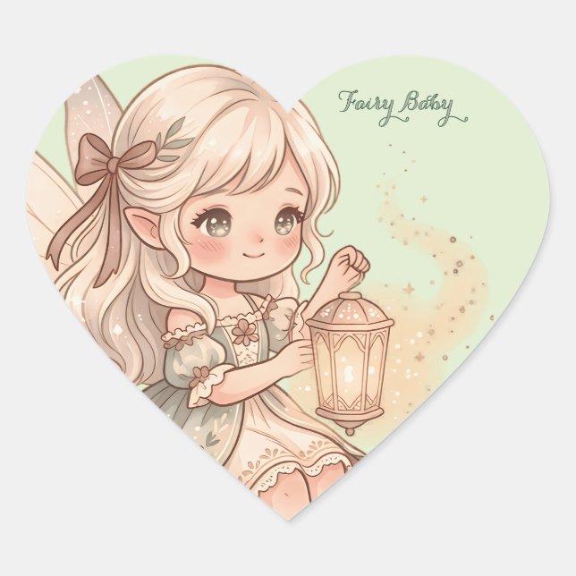 Sticker Cœur Bébé Fée Esthétique Sage Dorée Fille (Devant)