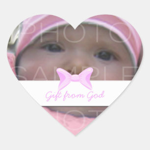 Sticker Cœur Bébé fille Cadeau photo de Dieu Arc rose