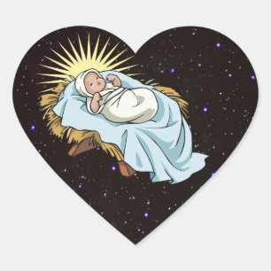 Sticker Cœur bébé jésus dans la mangeoire