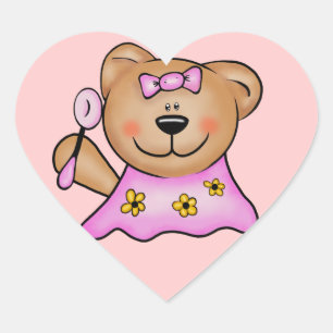 Sticker Cœur Bébé mignonne Fille Teddy Ours en rose