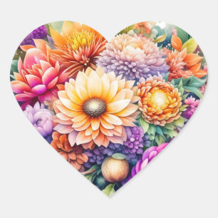 Sticker Cœur Belle aquarelle florale