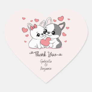 Sticker Cœur Belle caricature Bulldog Merci de la Saint Valenti
