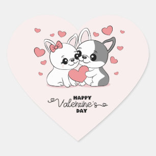 Sticker Cœur Belle Cartoon Bulldogs Les amoureux Coeur Saint-Va