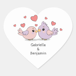 Sticker Cœur Belle Cartoon Lovebirds Coeur rose Saint-Valentin