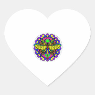 Sticker Cœur Belle libellule, colorée et ornée