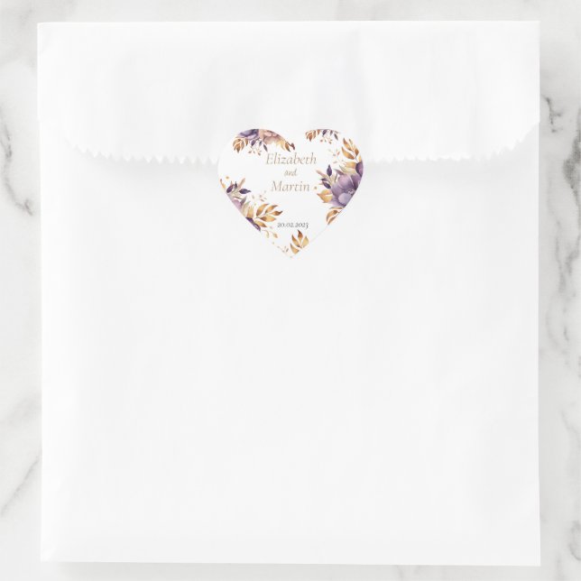 Sticker Cœur belles fleurs d'aquarelle mariage (Sac)