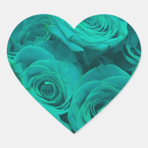 Sticker Cœur Belles fleurs turquoises roses turquoises