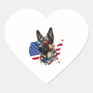 Sticker Cœur Berger allemand avec drapeau américain J'aime un c