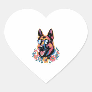 Sticker Cœur Berger allemand néon avec lunettes de soleil