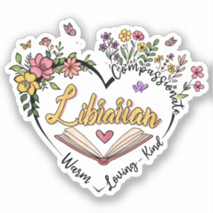 Sticker Coeur bibliothécaire floral