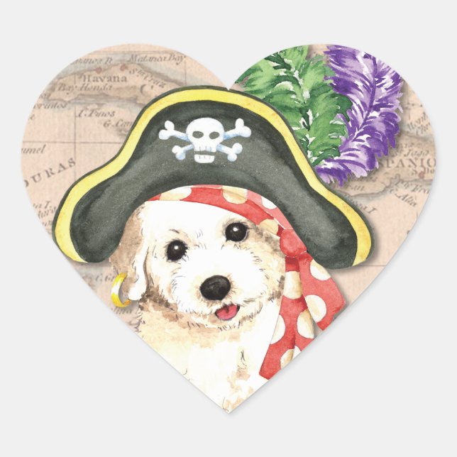Sticker Cœur Bichon Frise Pirate (Devant)