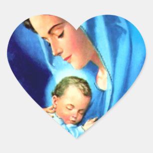 Sticker Cœur Bienheureuse Vierge Marie avec Bébé Jésus