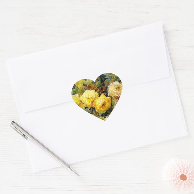 Sticker Cœur Bischoff - Roses (jaunes), peinture d'art fin, (Enveloppe)