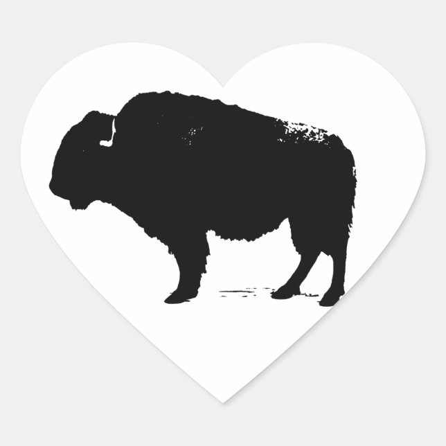 Sticker Cœur Bison de Buffalo Art noir et blanc (Devant)