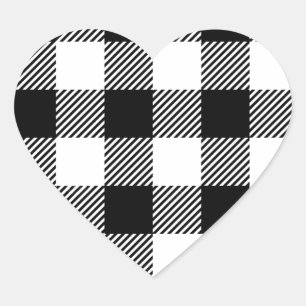 Sticker Cœur Black and White Outdoor Gingham Pattern Art