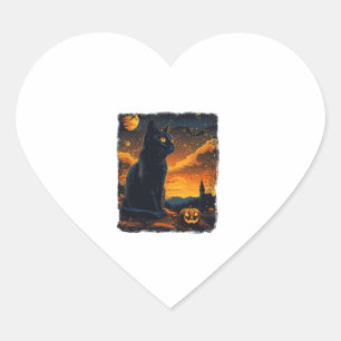Sticker Cœur Black Cat Starry Nuit Van Gogh Citrouilles Bats Ha