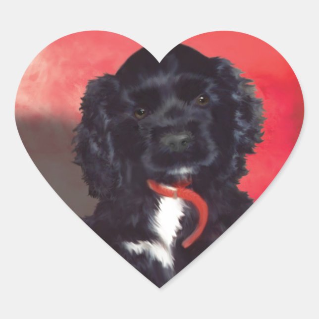 Sticker Cœur Black Cocker Spaniel Puppy - Abby (Devant)