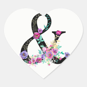 Sticker Cœur Black Floral Moderne Ampersand Chic Printemps Mari