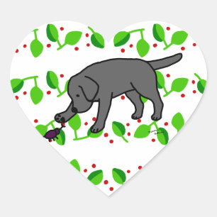 Sticker Cœur Black Lab Convivial Cartoon Labrador feuille