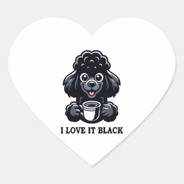 Sticker Cœur Black Poodle aime le café noir (Devant)
