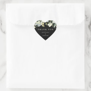 Sticker Cœur Black Snowberry+Eucalyptus Merci Mariage