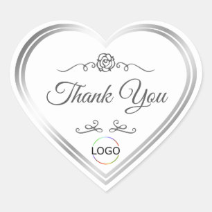 Sticker Cœur Blanc chic avec cadre argent et Merci logo