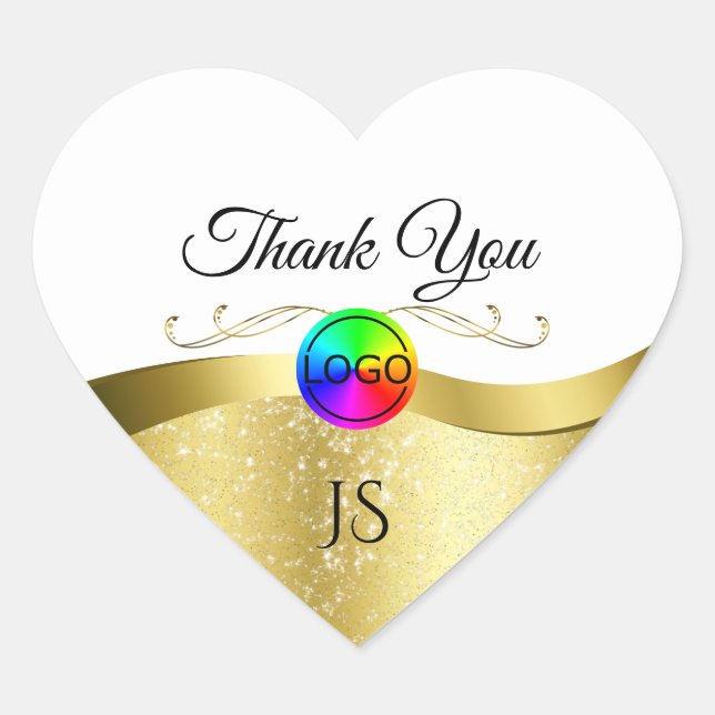 Sticker Cœur Blanc clair Wavy Gold avec logo Monogram Merci (Devant)