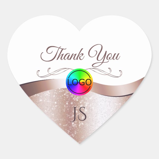 Sticker Cœur Blanc Wavy Rose Gold avec logo Monogram Merci (Devant)